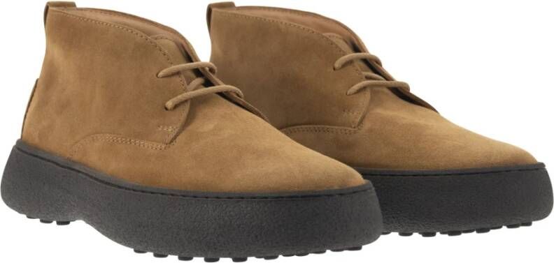TOD'S Suede Enkellaarzen met Vintage Effect Brown Heren