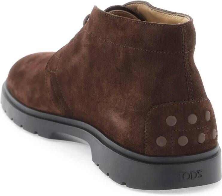 TOD'S Suède Leren Enkellaarzen met Monogramdetail Brown Heren