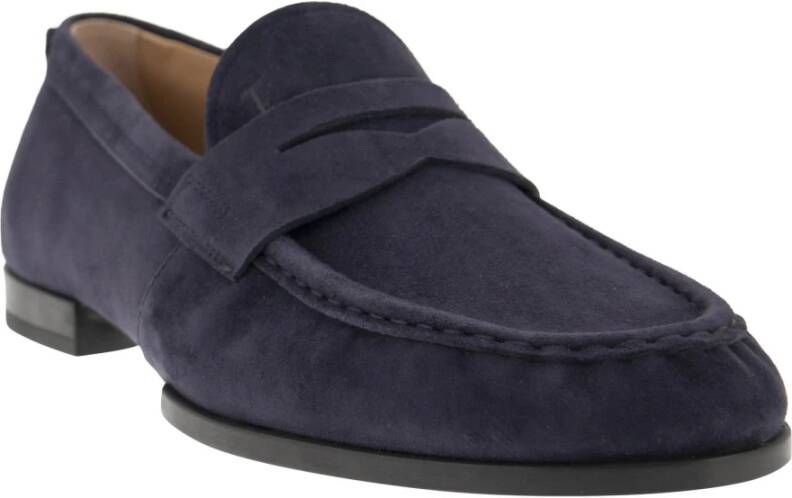 TOD'S Suède Leren Moccasin met Geëmbosseerd Monogram Blue Heren