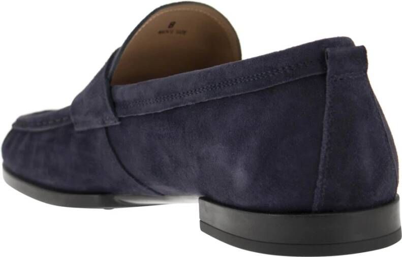 TOD'S Suède Leren Moccasin met Geëmbosseerd Monogram Blue Heren