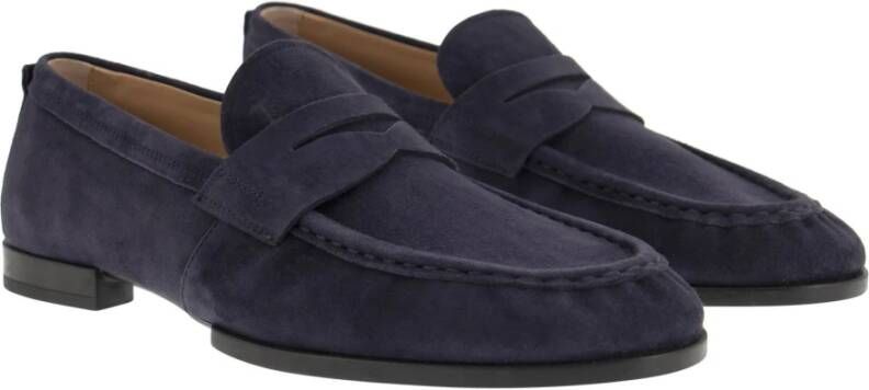 TOD'S Suède Leren Moccasin met Geëmbosseerd Monogram Blue Heren