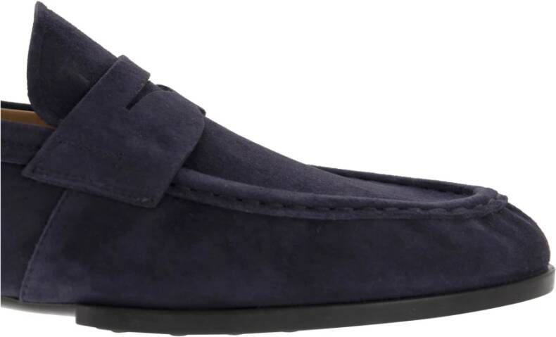 TOD'S Suède Leren Moccasin met Geëmbosseerd Monogram Blue Heren