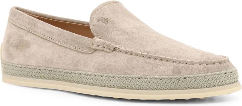 TOD'S Suède Loafer met Gegraveerd Logo Beige Heren