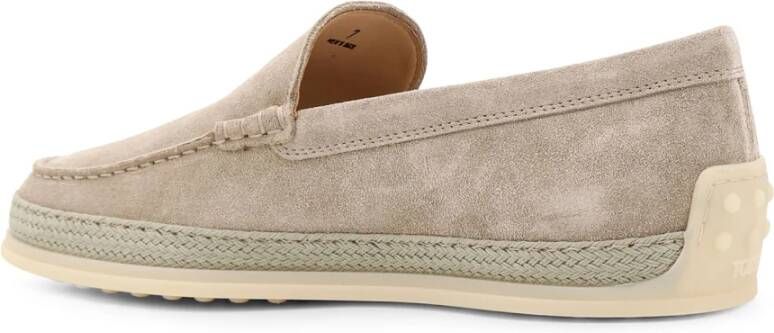 TOD'S Suède Loafer met Gegraveerd Logo Beige Heren