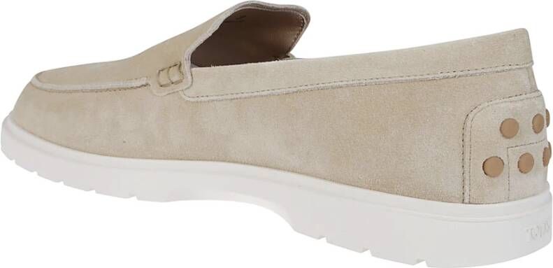 TOD'S Suède Loafer met Iconisch Monogram Beige Heren