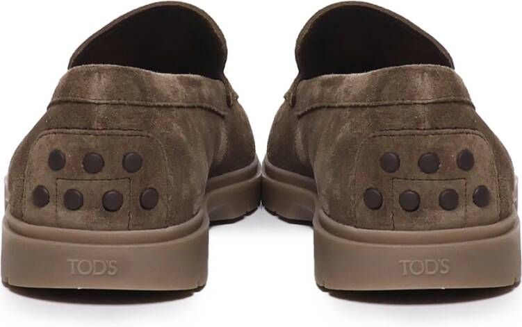TOD'S Suède Loafers met Rubber Noppen Brown Heren