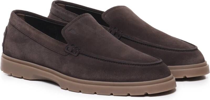 TOD'S Suede Loafers met Rubber Noppen Brown Heren