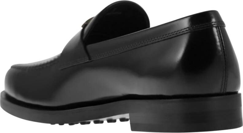 TOD'S Tijdloze leren instapper met aangepast metalen accessoire Black Heren