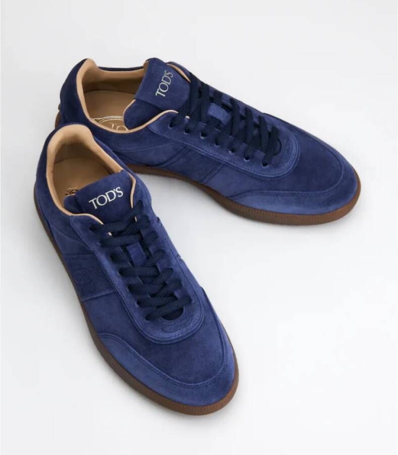 TOD'S Vintage Suède Sneakers met Rubberen Studs Blue Heren