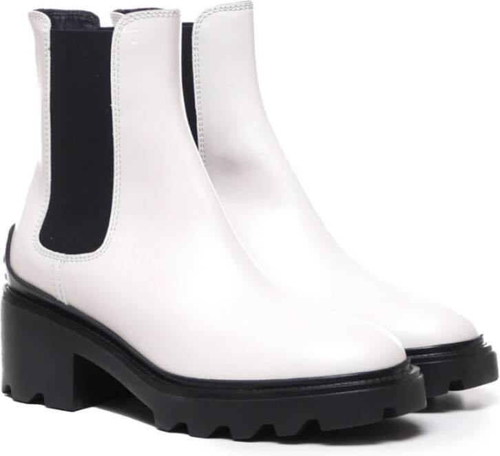 TOD'S Witte kalfsleren laarzen met tabblad White Dames