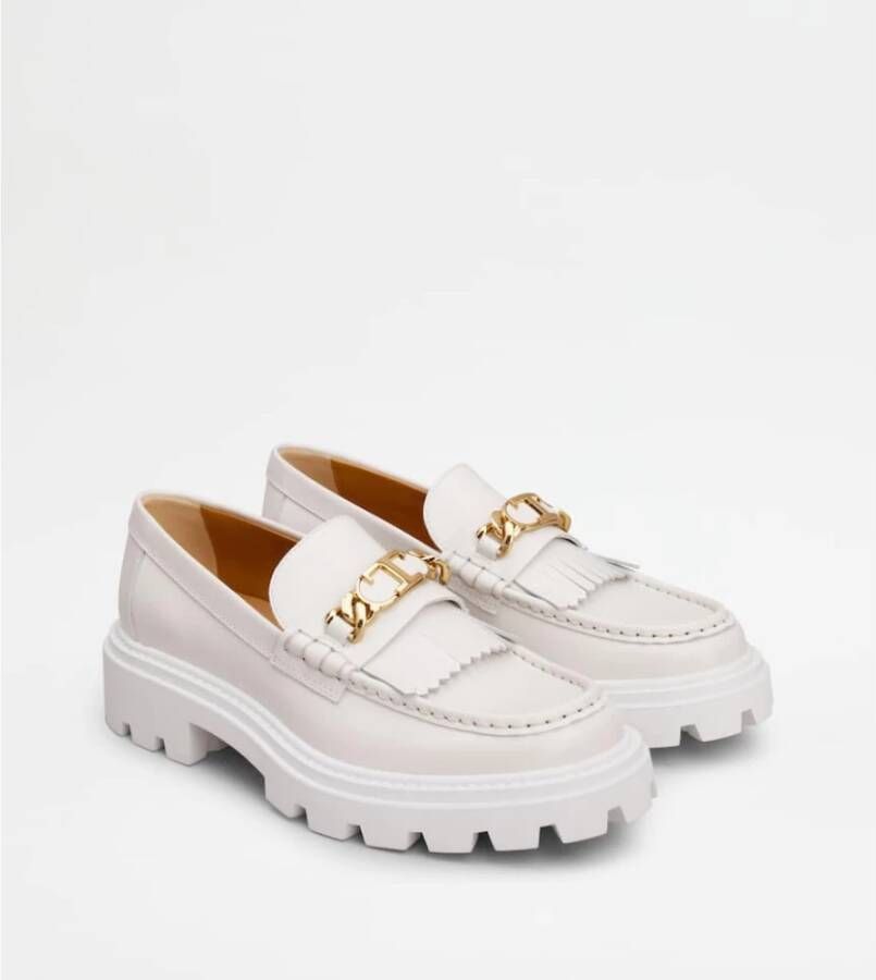 TOD'S Witte leren franje loafer White Dames