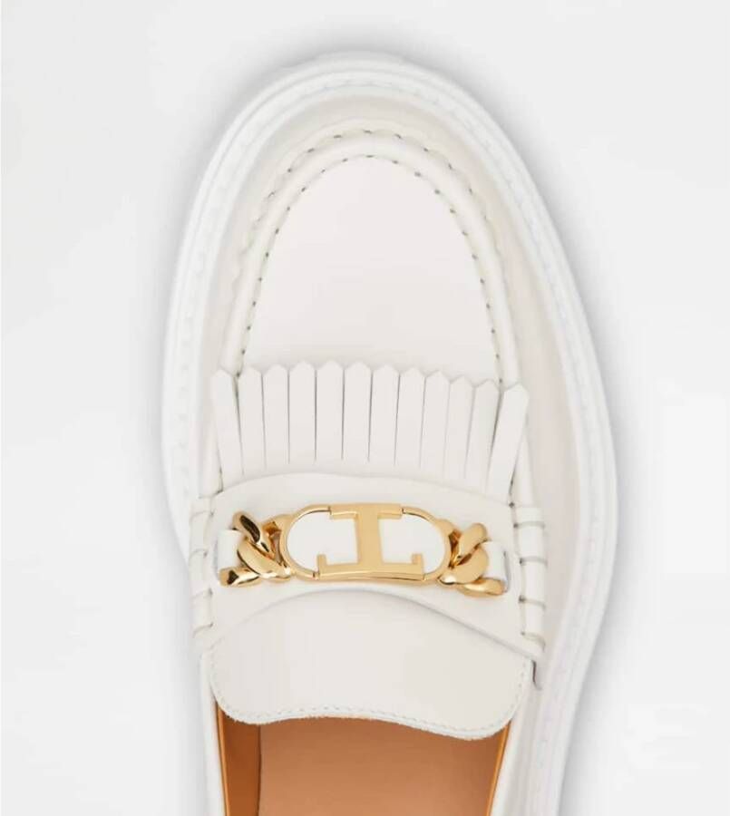 TOD'S Witte leren franje loafer White Dames