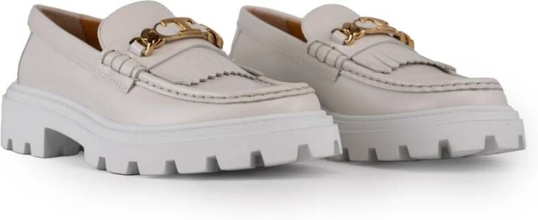 TOD'S Witte leren instap franje schoenen White Dames