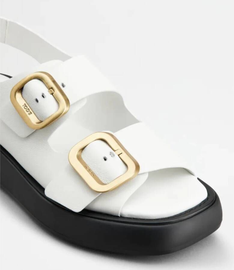 TOD'S Witte Leren Sandalen met Metalen Gespen White Dames