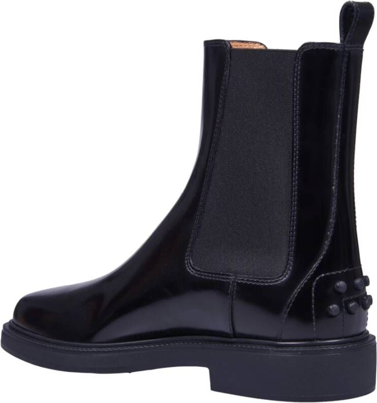 TOD'S Zwarte Enkellaarsjes met Elastiek aan de Zijkant Black Dames