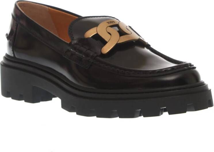 TOD'S Zwarte Geborstelde Ketting Loafer Black Dames