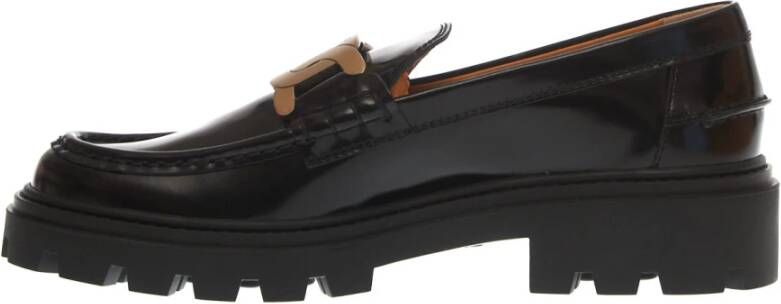 TOD'S Zwarte Geborstelde Ketting Loafer Black Dames