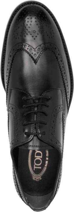 Tod's Zwarte Gepolijste Veterschoenen Met Platte Zool