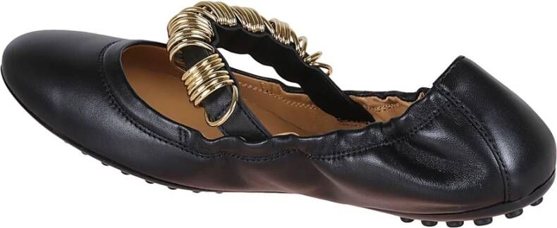 Tod's Zwarte leren ballerina schoenen met gouden ringen