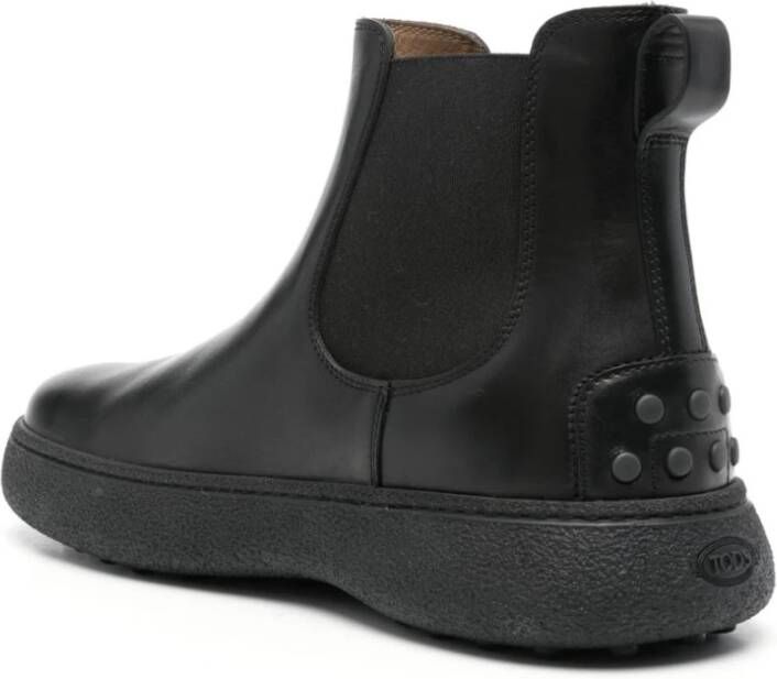 Tod's Zwarte Leren Enkellaars met Elastische Zool