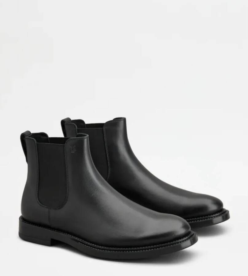 TOD'S Zwarte Leren Enkellaarzen Black Heren