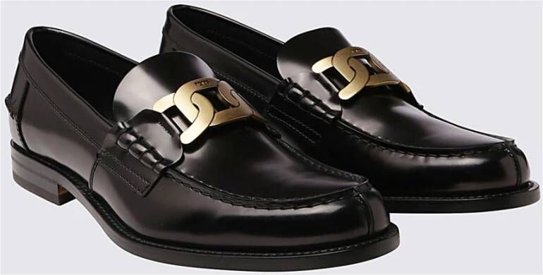 TOD'S Zwarte leren loafers met gouden hardware Brown Heren