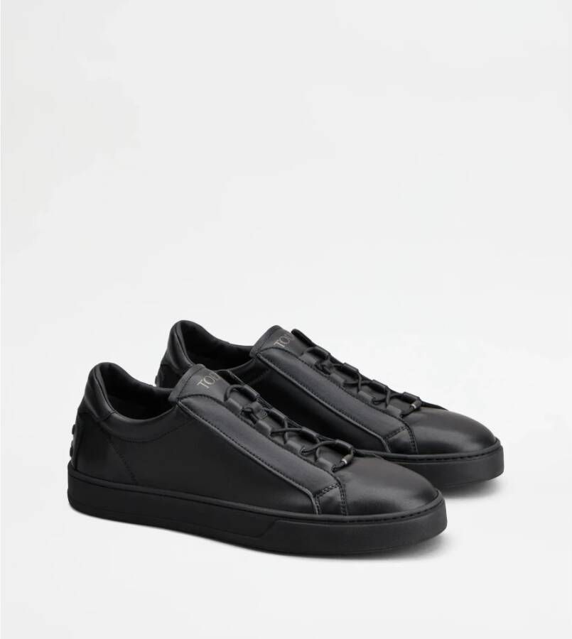 TOD'S Zwarte Leren Minimalistische Sneakers Black Heren
