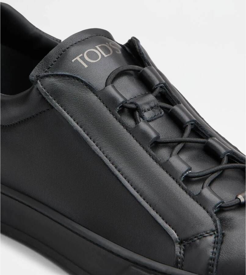 TOD'S Zwarte Leren Minimalistische Sneakers Black Heren