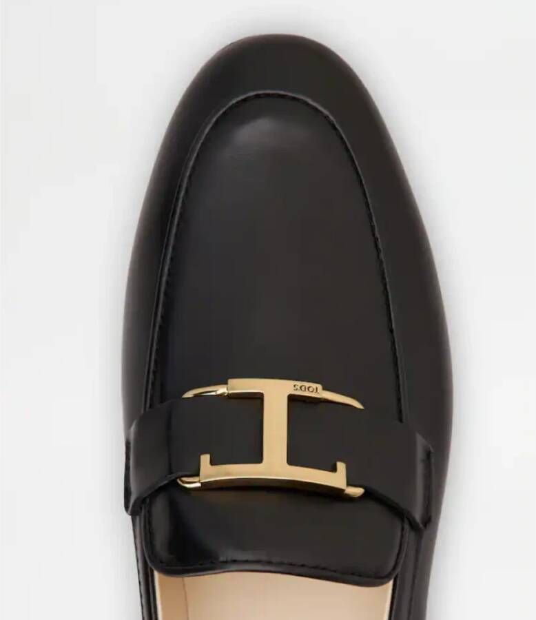 TOD'S Zwarte leren mocassin met T-accessoire Black Dames