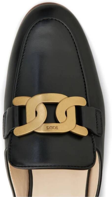 TOD'S Zwarte leren muiltjes met kettingdetail Black Dames - Foto 4