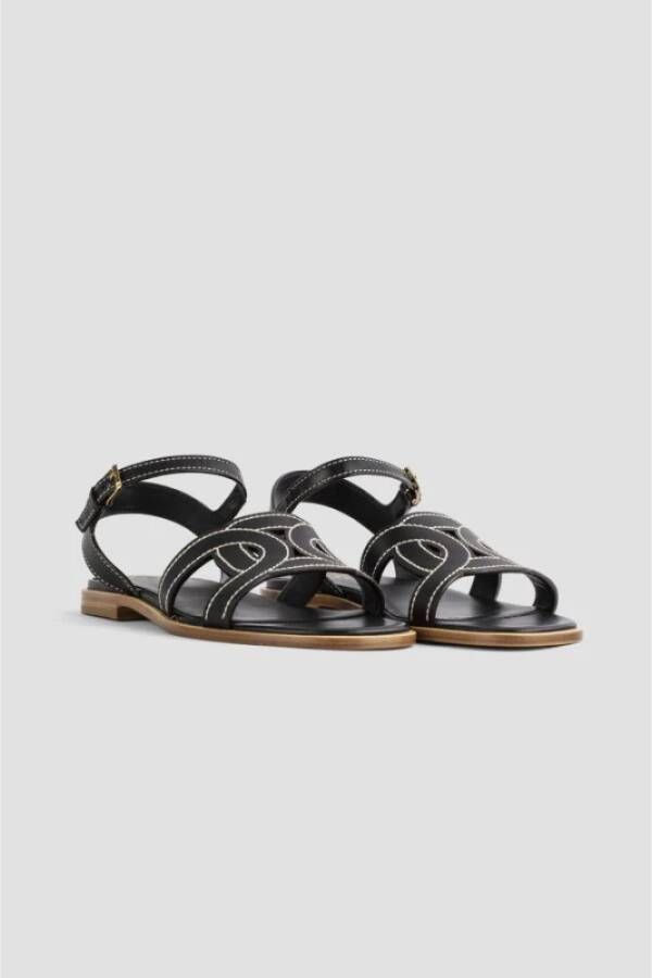 TOD'S Zwarte leren platte sandalen Black Dames