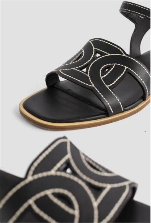 TOD'S Zwarte leren platte sandalen Black Dames