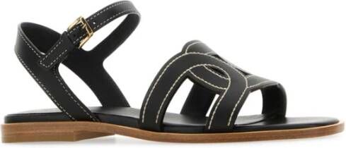 TOD'S Zwarte leren sandalen Stijlvol en comfortabel Black Dames