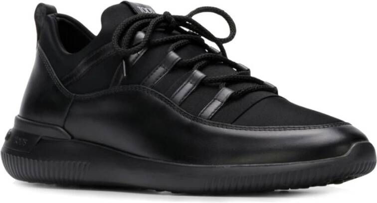 TOD'S Zwarte Leren Sneakers met Logopatch Black Heren