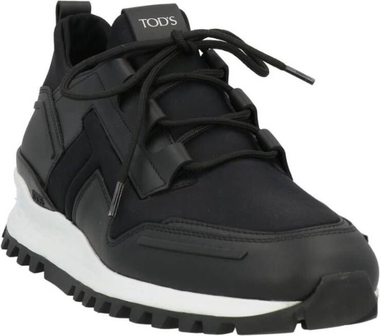 TOD'S Zwarte Leren Sneakers met Twee-Tinten Zool Black Heren