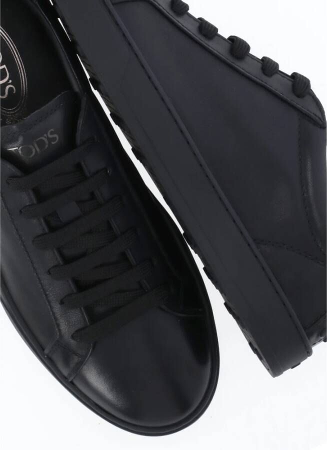 Tod's Zwarte Leren Sneakers Ronde Neus Logo