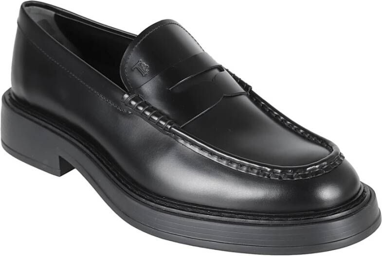 TOD'S Zwarte Loafer Schoenen met Debossed Logo Black Heren