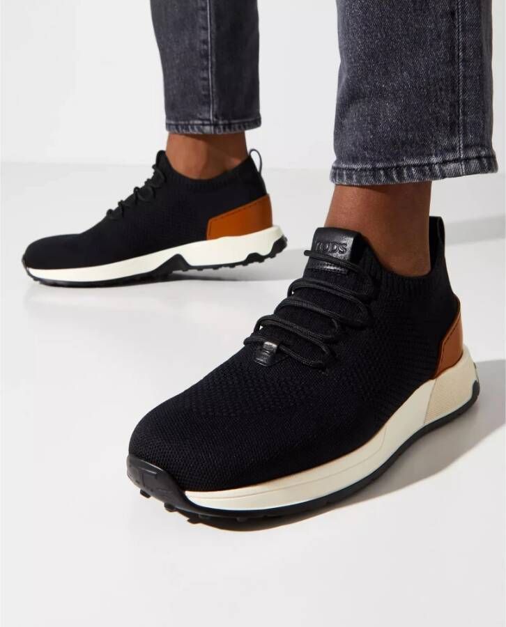 TOD'S Zwarte Mesh Sneakers Comfortabel Bruin Logo Black Heren