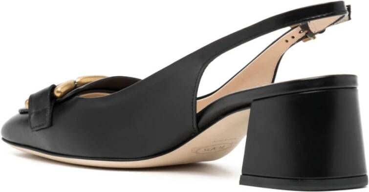 TOD'S Zwarte Sandalen met Kettingdetail Vierkante Neus Black Dames