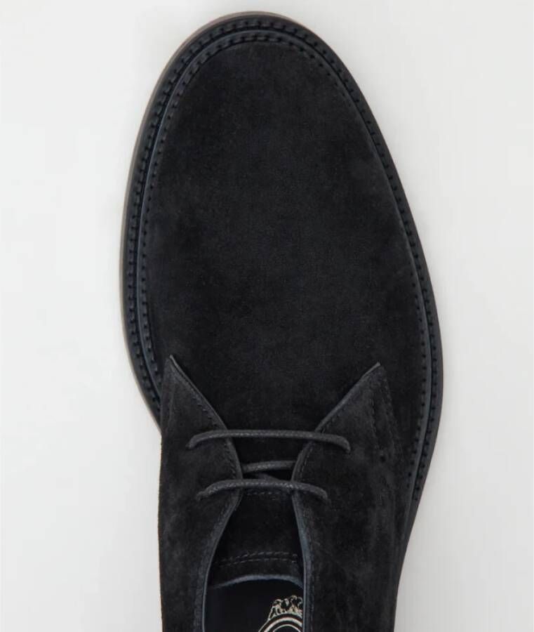 TOD'S Zwarte Suède Enkellaarzen met Geëmbosseerd Monogram Black Heren