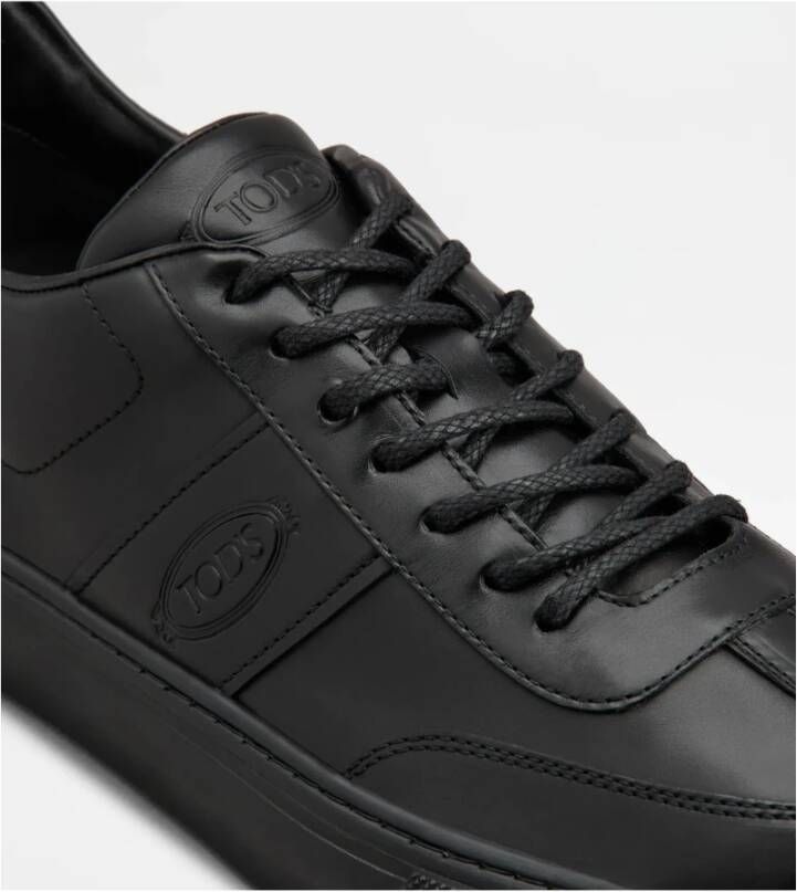 TOD'S Zwarte Vintage Leren Sneakers Black Heren