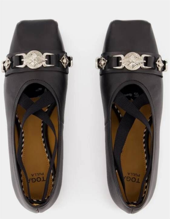 Toga Pulla Zwarte Leren Ballerina Slip-On Schoenen