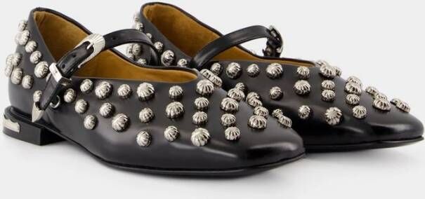 Toga Pulla Zwarte Leren Ballerina's Puntige Neus Black Dames