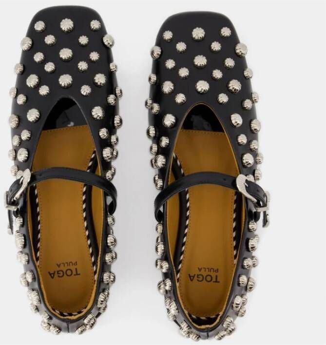 Toga Pulla Zwarte Leren Ballerina's Puntige Neus Black Dames