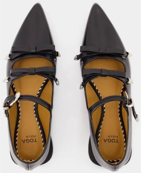 Toga Pulla Zwarte Leren Ballerina's Veters Gespen