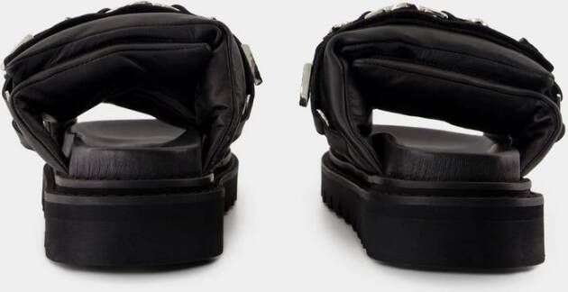 Toga Pulla Zwarte Leren Sandalen Ronde Neus
