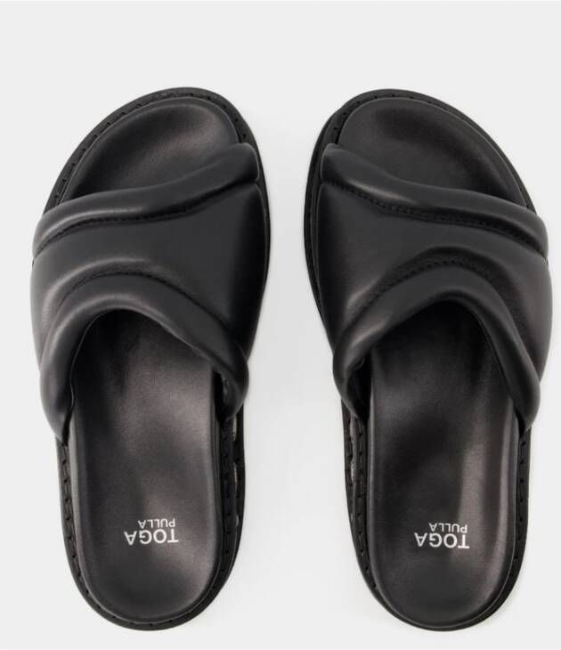 Toga Pulla Zwarte Leren Vierkante Open-Teen Sandalen