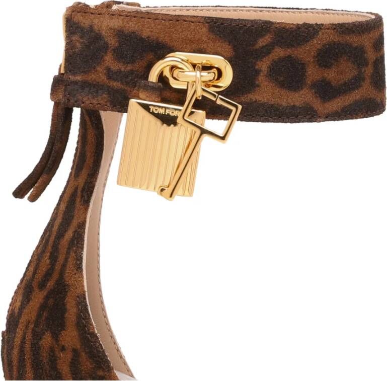 Tom Ford Bruin whisky lederen hangslot sandalen