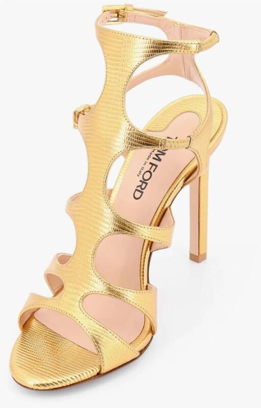 Tom Ford Gouden leren sandalen met bandjes en hoge hak