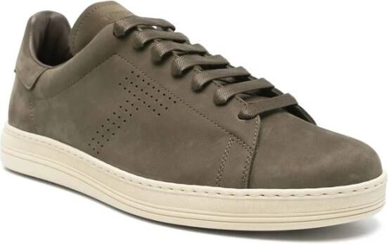 Tom Ford Groene Lace-Up Sneaker met Geperforeerde Details